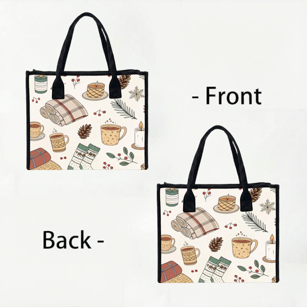 Cozy Winter Pattern Tote Bag Casual Large Capacity Holiday Shoulder Bag for Daily Use