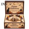 Adjustable Alloy Wristband Halloween Stretch Beaded Bracelet with Gift Box, Black Cat Pumpkin Ghost Stylish Wrist Accessory for Parties Crow