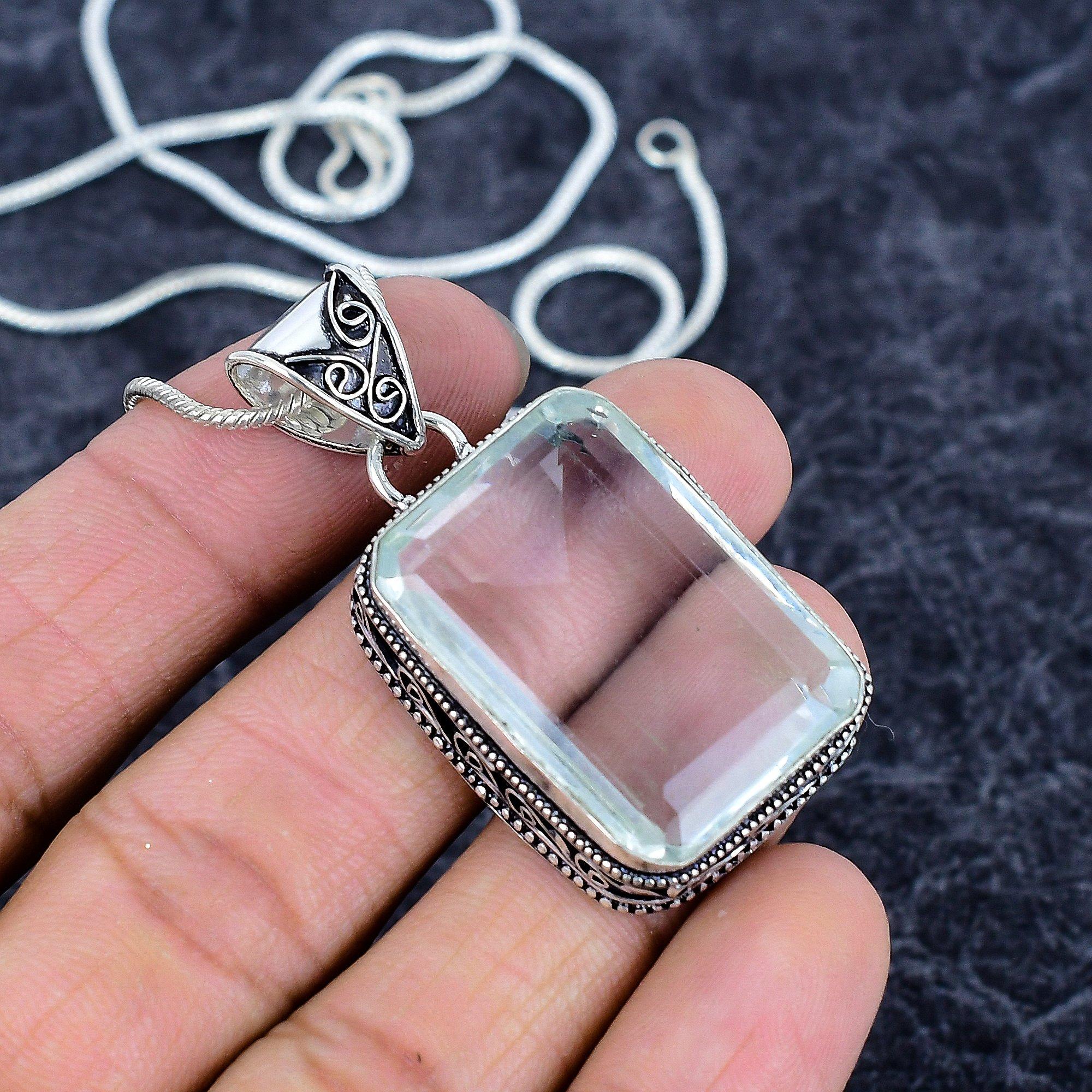 

White Topaz Gemstone Handmade 925 Sterling Silver Jewelry Pendant 1.97 M-3227