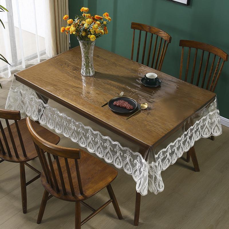 PVC Tablecloth No Wash Oil Proof Waterproof Lace Trim Table Cloth Ins Wind High Permeability Wear-resistant Square Tablecloth