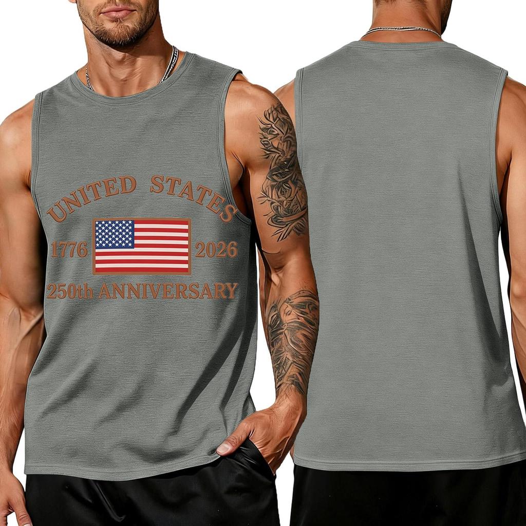 Men's Sleeveless Tank Top Loose Fit Casual Summer Muscle Shirt United States Flag Print 250th Anniversary Graphic Sleeveless Tee