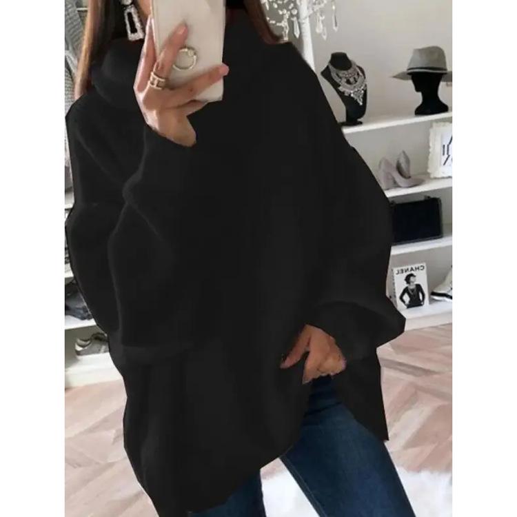 Solid Color High Neck Long Sleeve Mid-Length Sweater Top