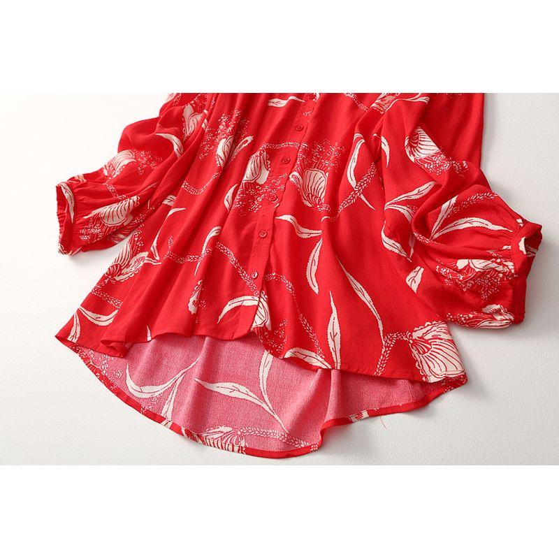 Foreign Trade Original Order Retro Print Loose Temperament Viscose Shirt Long Sleeves Artificial Cotton Tops Export Plus Size Women's Clothing