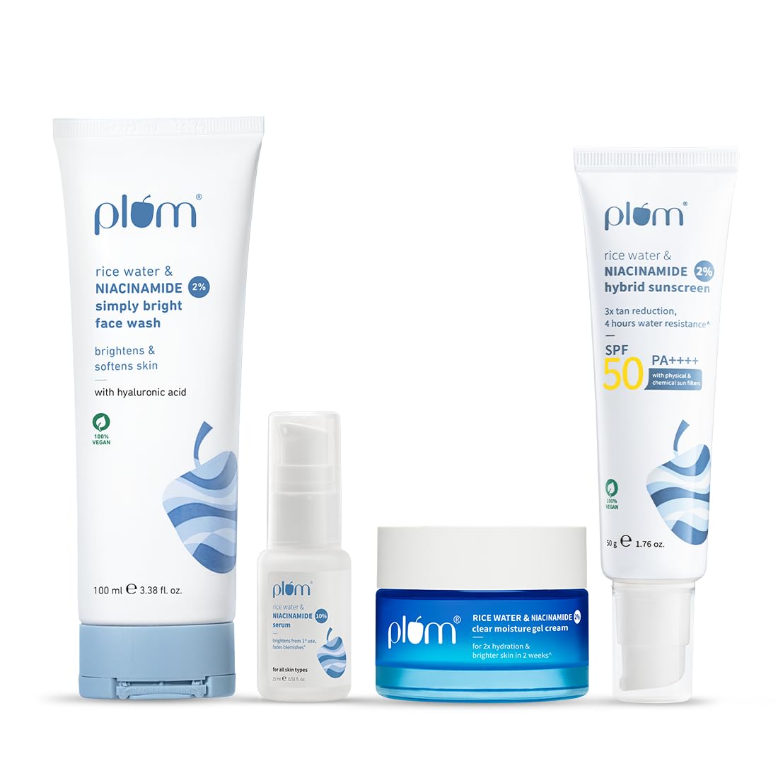 Plum Niacinamide Brightening CSMS Combo With Face Wash Serum Moisturizer Sunscreen SPF50 Oil Control Daily Routine