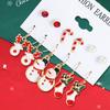 6 Pairs Fashionable Cartoon Sweet Christmas Series Earrings Santa Claus Christmas Socks Drip Oil Pattern Earrings Accessories