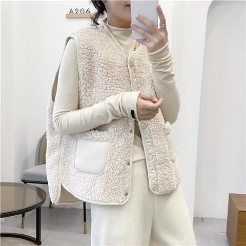 Women's 2023 Autumn/Winter Leather & Fur Lambswool Waistcoat Vest - Short & Stylish