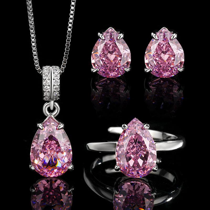 2025 Inlaid Diamond Jewelry Jewelry Set New Earrings, Rings, Necklaces, Waterdrop Shaped Diamonds, Fashionable and Versatile for Women