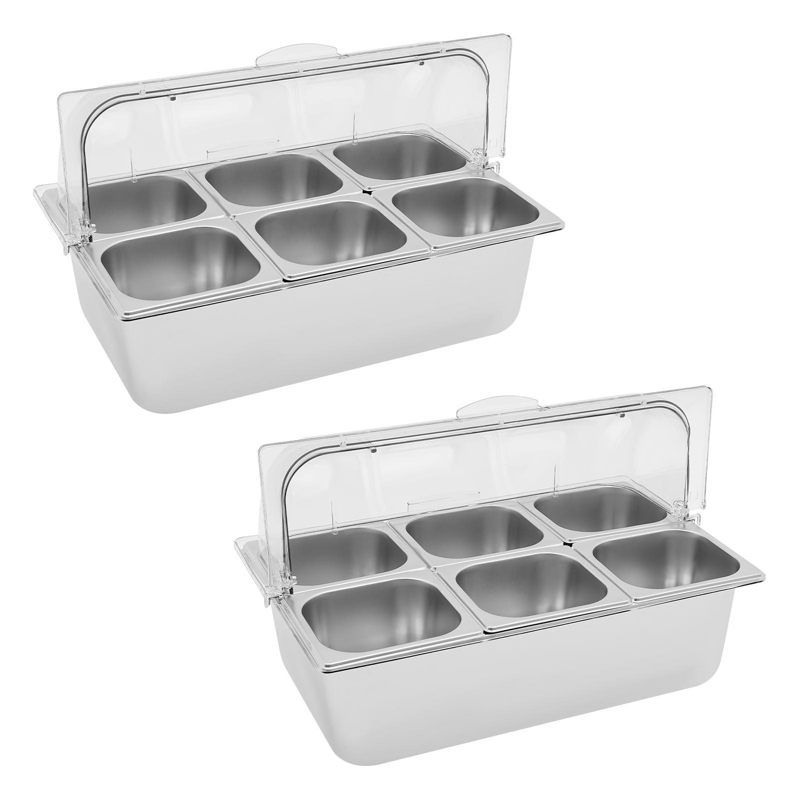 

2 Pcs 6-Compartment Stainless Steel Fruit Tray with Ice Pan & Clear Lid, Complete Set for Party Buffet, Picnic, Home Kitchen Use серебряный