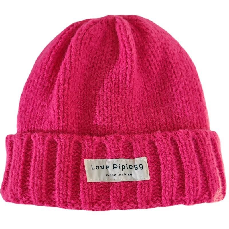 Hat women's winter wool hat big head circumference dome thread hat warm versatile purple thick thread loose knitted hat tide