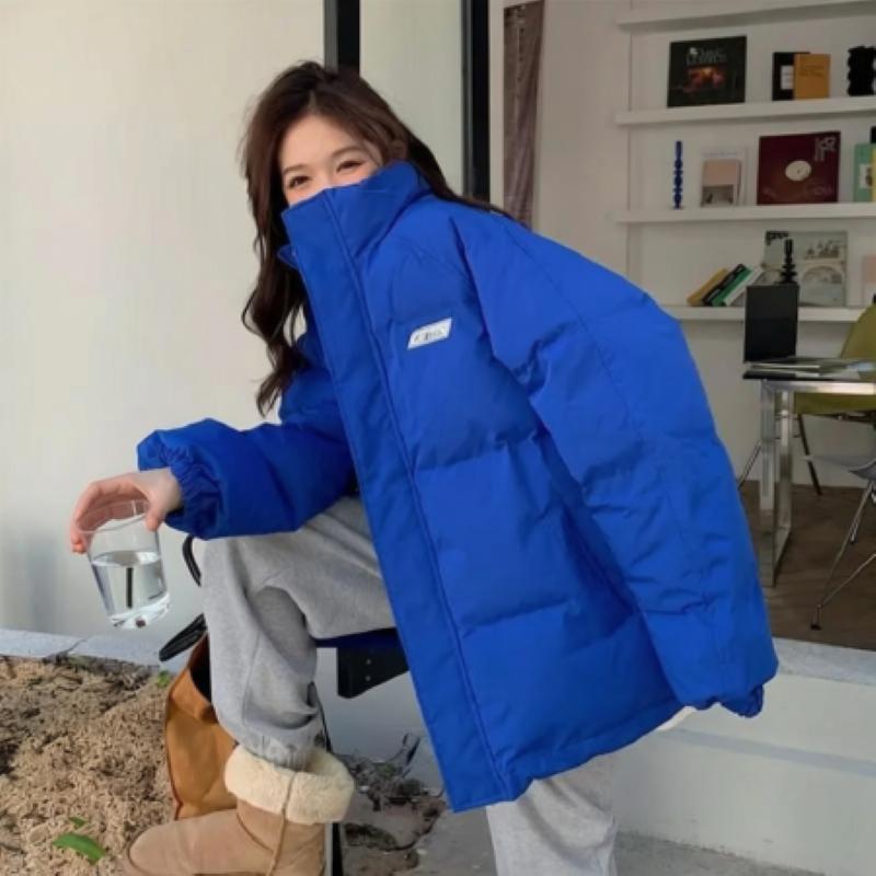 Blue and Black Down Cotton Jacket for Women Winter 2025 Korean Version Loose Off-season Cotton Jacket Design Niche Cotton Jacket