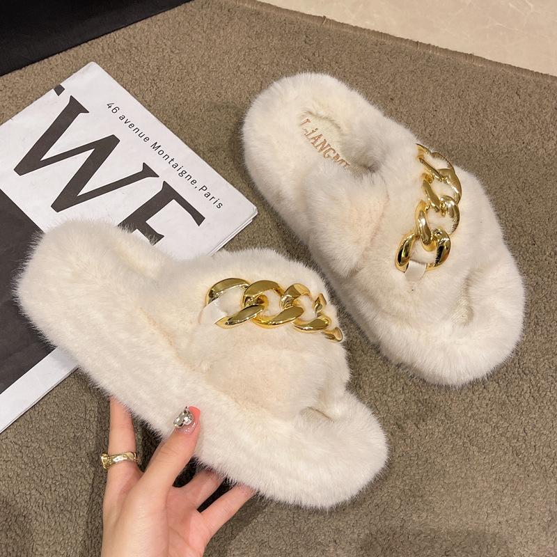 Mao Mao slippers women's outer wear 2025 new autumn and winter Korean version thick bottom height increase small home plush cotton slippers