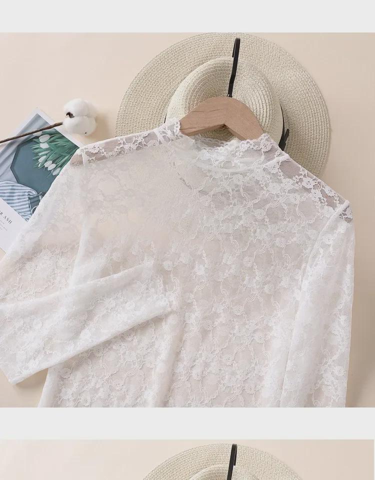 2024 Slim Korean Lace Mesh Pullover - Half-High Collar, Skin Color