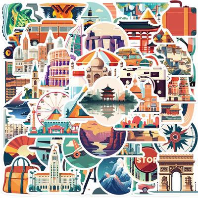 65 Cartoon Travel City Graffiti Stickers Personalized Decorative Guitar Notebook Suitcase DIY Waterproof Stickers