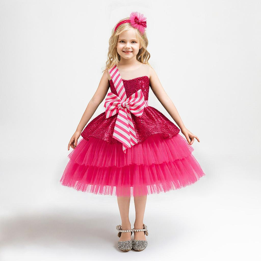 Christmas Dress Skirt Sequined Mesh Princess Dress Girls Bow Dress Party Costume Skirt