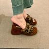 Sheepskin version~ 2025 new retro style square head slope heel with fluffy slippers women wear versatile cool slippers