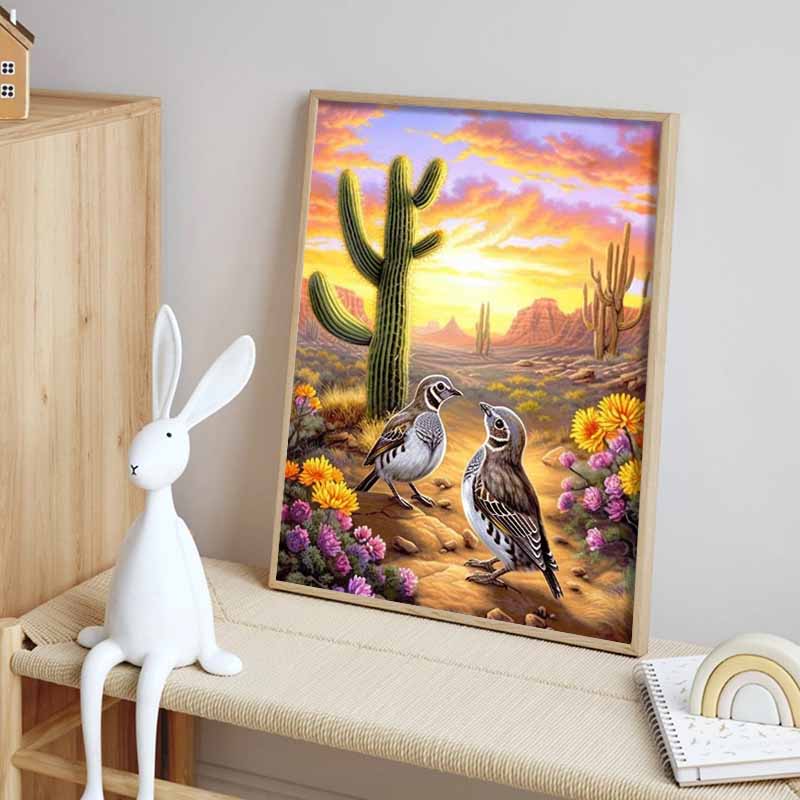 New Arrival 5D DIY Full Circle Diamond Painting "Desert Cactus and Birds" Embroidery Cross Stitch Home Decor Gift