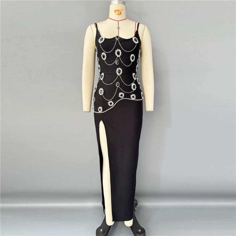 

Новое женское сексуальное вечернее платье, платье-бандаж на бретелях, облегающее бедра, с отделкой бриллиантами по индивидуальному заказу M чёрный