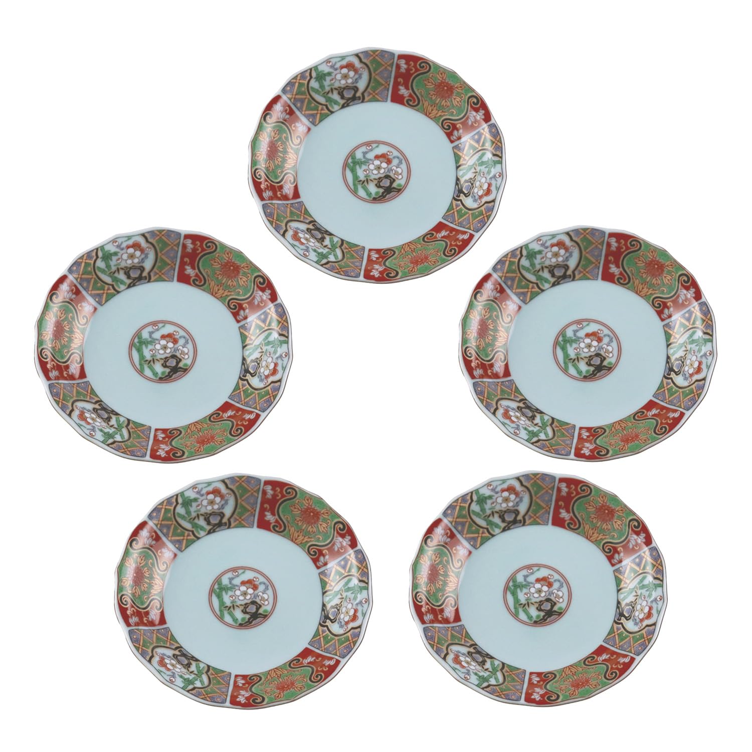 

Yuuki Roman Small Plates (5 pieces) - Nishiki Design, Old Imari Style, Gorgeous and Ornate [Arita Ware, Made in Japan]