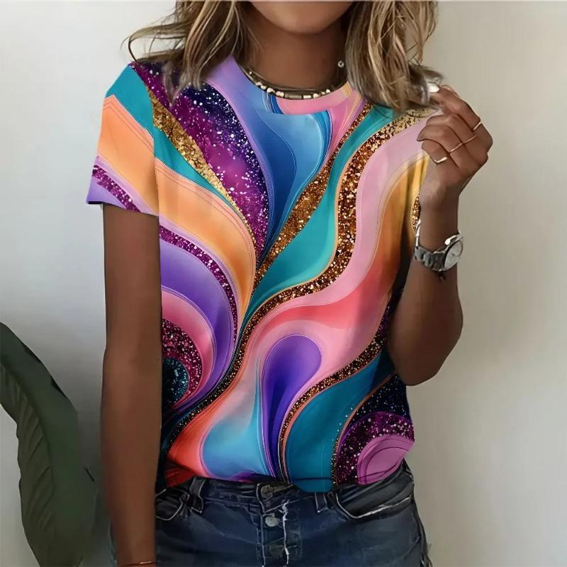 Tricou de damă la modă imprimat 3D, de vară, respirabil, casual, versatil
