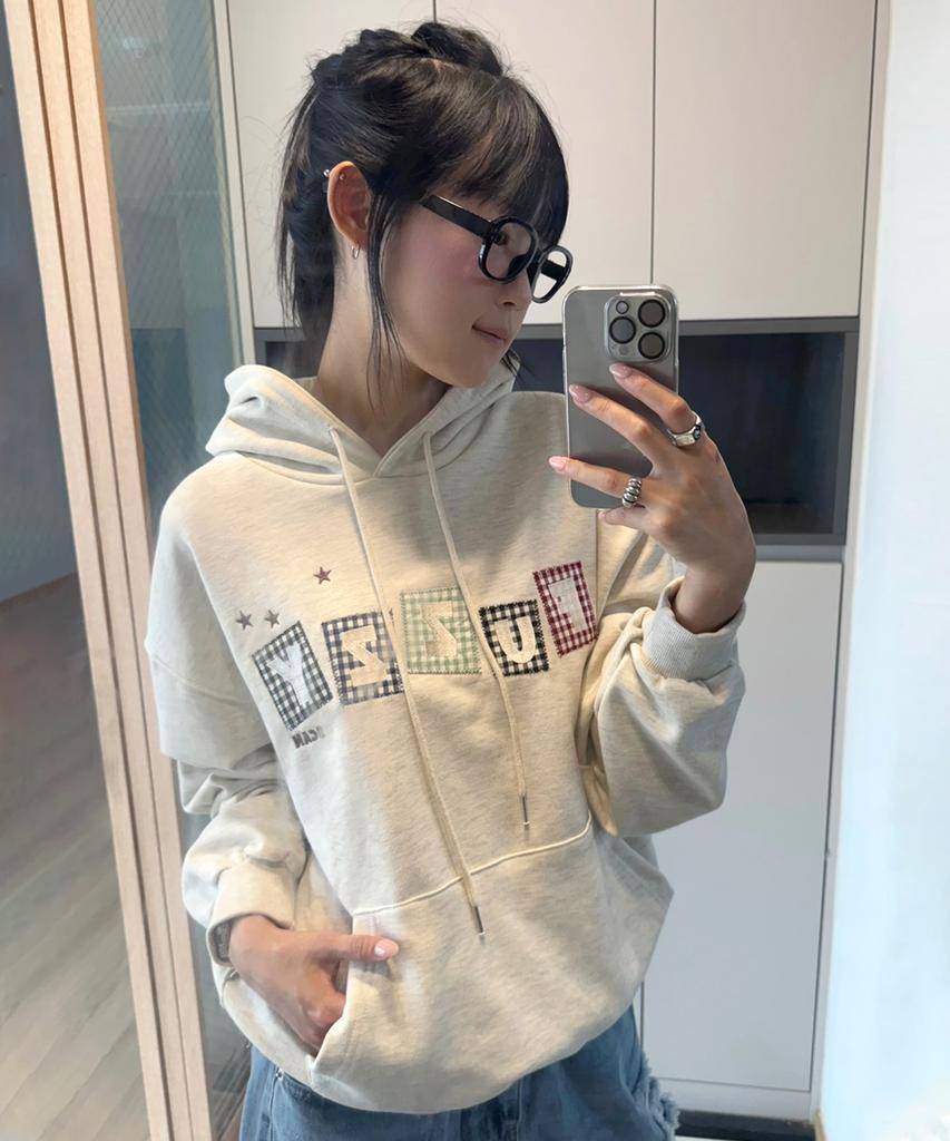 Text Box Applique Oversized Hoodie 2 Colors