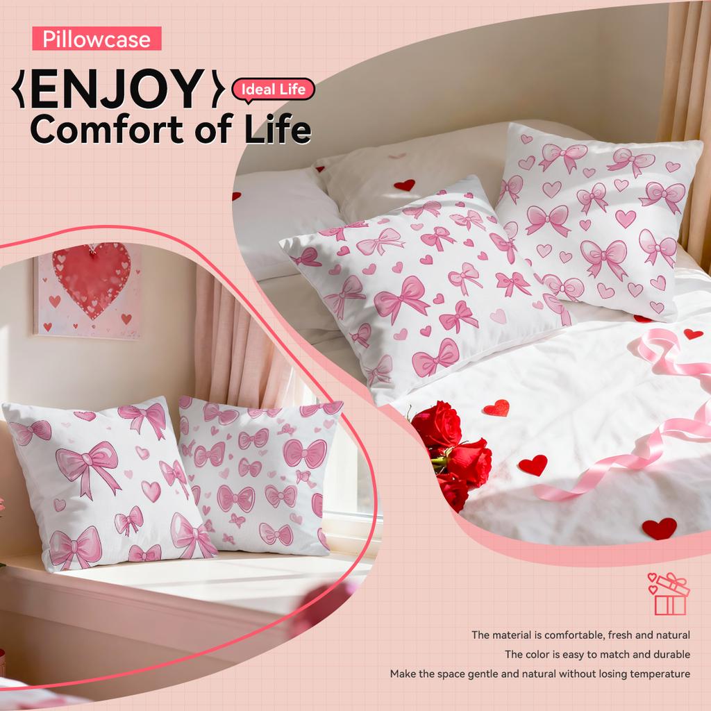 Valentine'S Day Heart Bow Cushions Pillowcase Polyester Cushion Cover Throw Pillow Pillowcover Home Car Sofa Decor