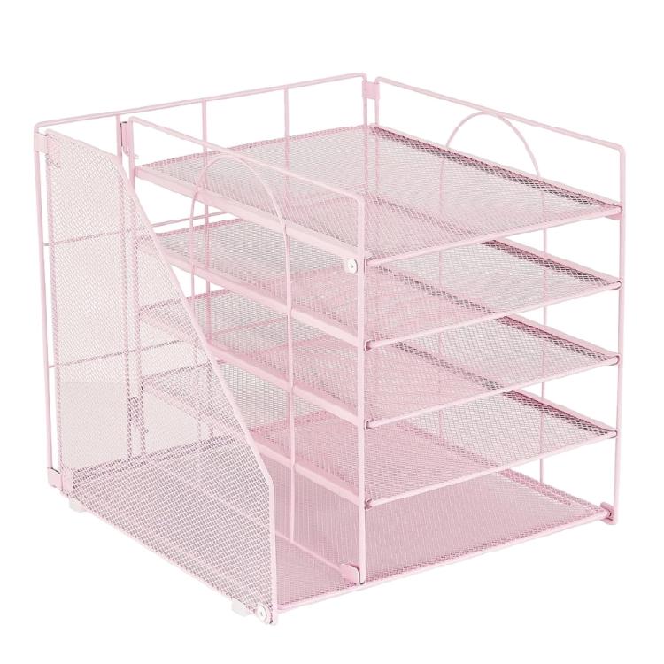 Space Saving Iron Desk Document Organiser 5-Tiered File Letter Tray Organiser with Magazine Stand For Office Supplies розовый 3150₽
