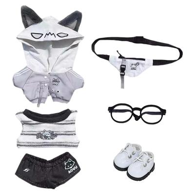 Niannyyhouse 10cm, 15cm, 20cm Plüschtierkostüme: Kapuzenpullover, Weste, Hose, Rucksack, Brille, Schuhe, Wolf- und Bärenkleidung, Baumwollpuppe, Anziehen