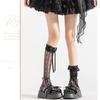 Japanese Style Ruffle Lace Trim Over the Calf Socks for Women Cute Ribbon Bowknot Hollowed Out Heart Fishnet Stockings