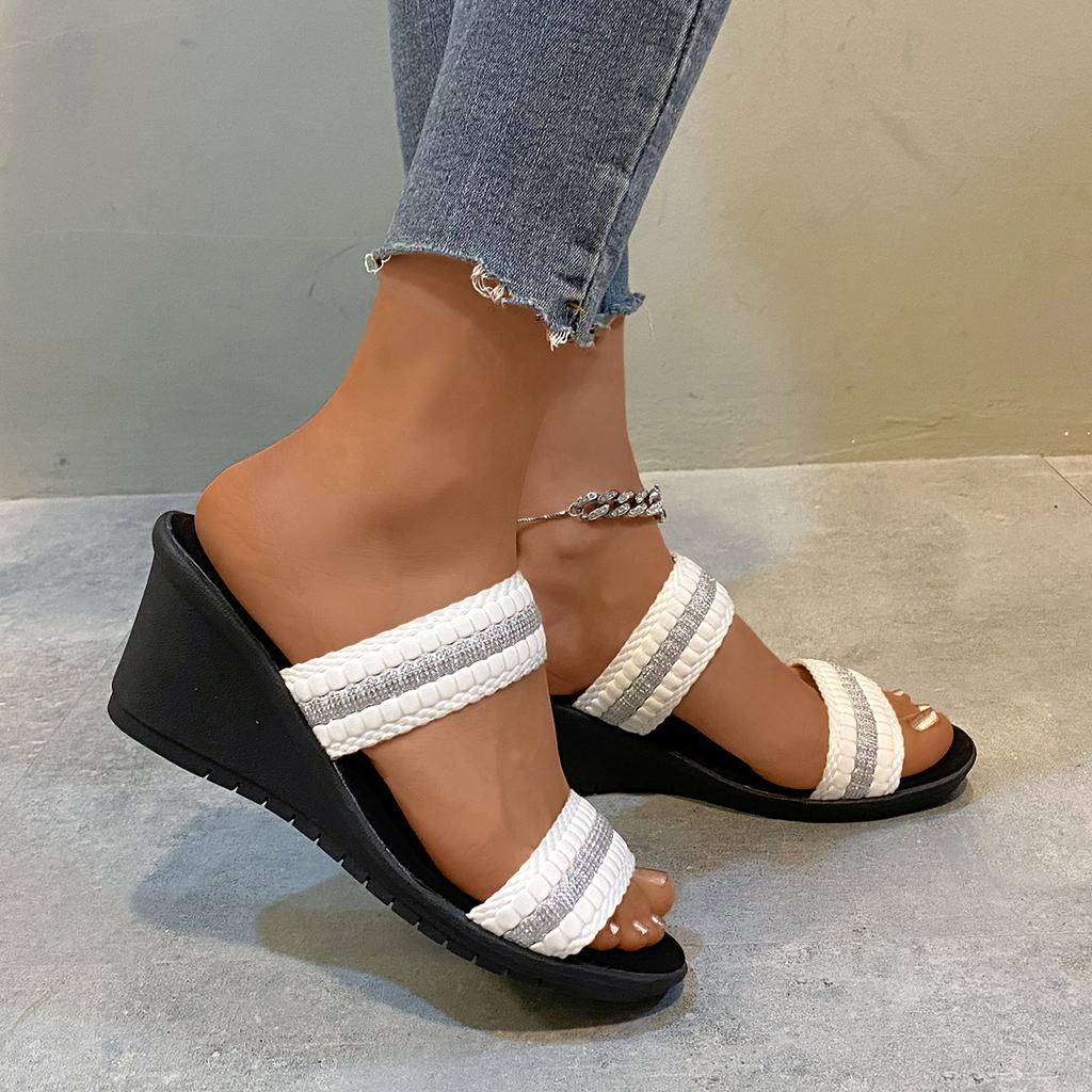 fashion Summer Flip Flops Women Wedge Slippers Fashion Platform Shoes Open Toe Wedges Sandals Strap Crystal Shoes for Women Plus Size 42
