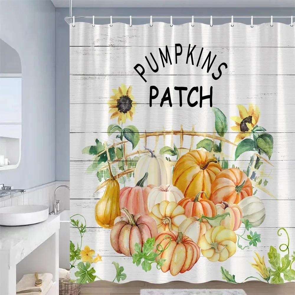 Farm Pumpkin Sunflower Shower Curtains Maple Leaves Cat Truck Autumn Scenery Waterproof Fabric Bathroom Curtain Decor With Hooks