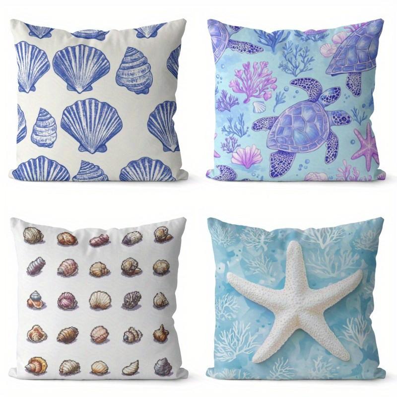 Seashells Turtles Starfish Printed Pillowcases Pattern Cushion Cover Suitable For Sofa Bedroom Car Pillow Cover
