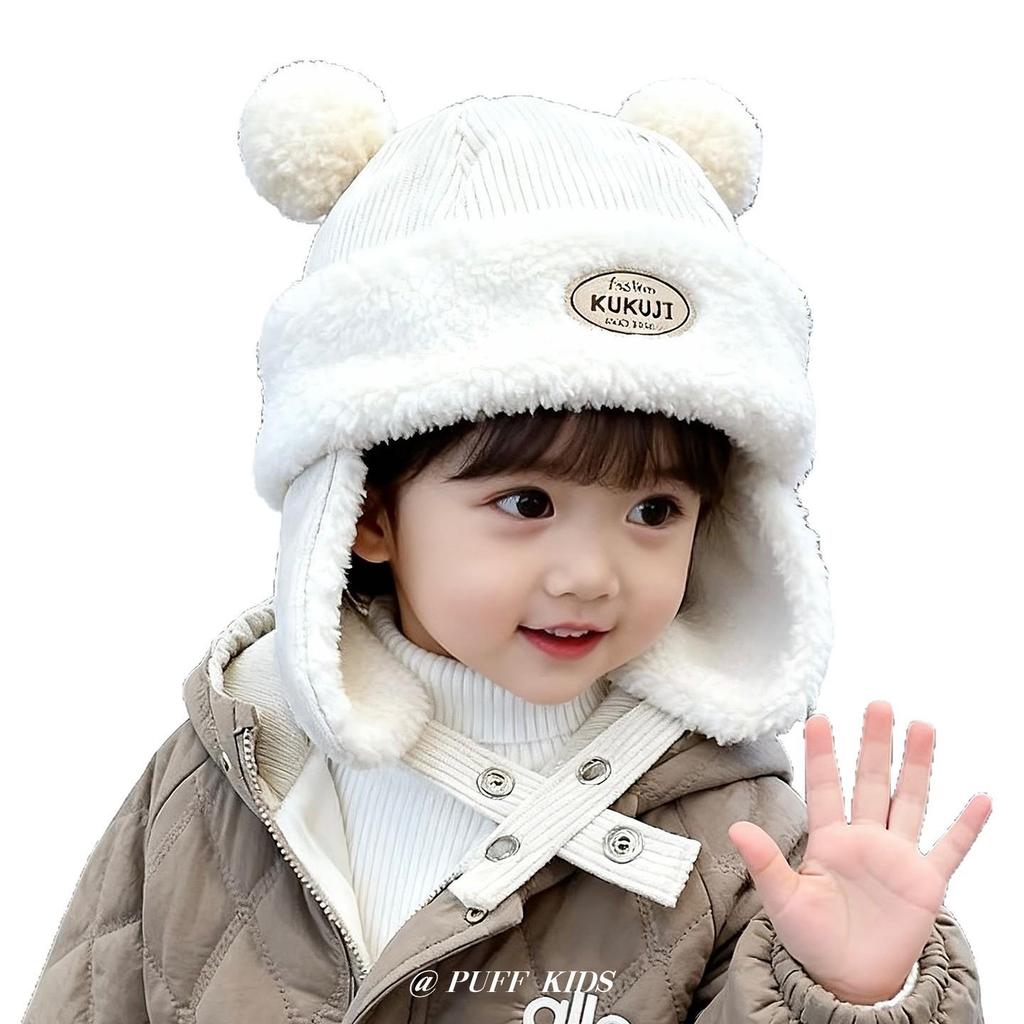 Children's Winter Hat with Fleece Lining, Windproof Corduroy Design, and Lambswool Ear Protection