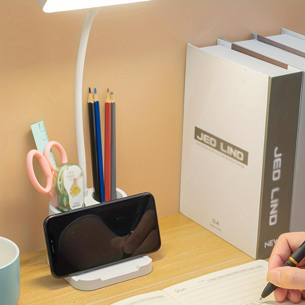 1 x LED-Schreibtischlampe zur Augenpflege mit Stifthalter – wiederaufladbar über USB, 3-farbiges Nachtlicht für Studenten, Büros, zum Lesen am Bett