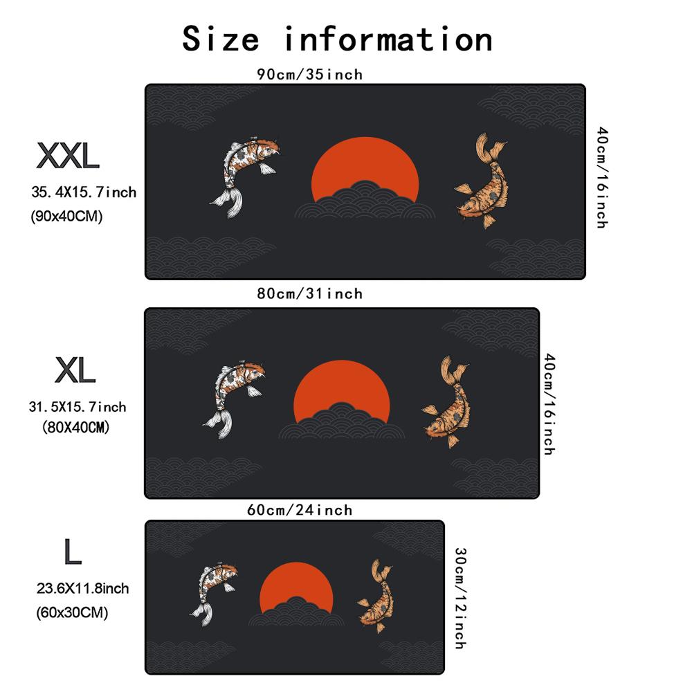 Tai Chi Koi pattern gaming mouse pad Large non-slip rubber base precision stitched edge desk mat xxl office game long mousepad