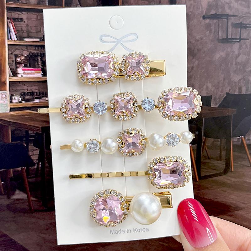 Fashion Shiny Luxury Full Crystal Pearl Women Barrettes Waterdrop Hair Clip Hairgrips Geometric Hair Accessories Korean Headwear