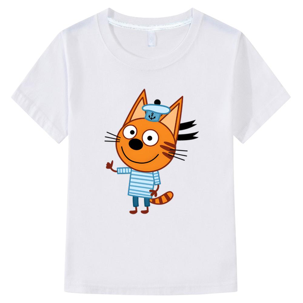 Kid-e-cats Кавайные летние футболки Топы для мальчиков Мультяшная футболка Забавная футболка Для девочек Короткий рукав Хлопковые футболки 100 белый