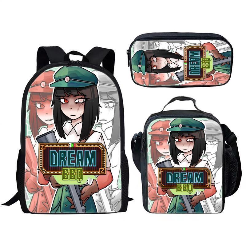 Bbq Dream Ena Pattern Printing Backpack Lunch Bag Pen Case Set For Gift Student