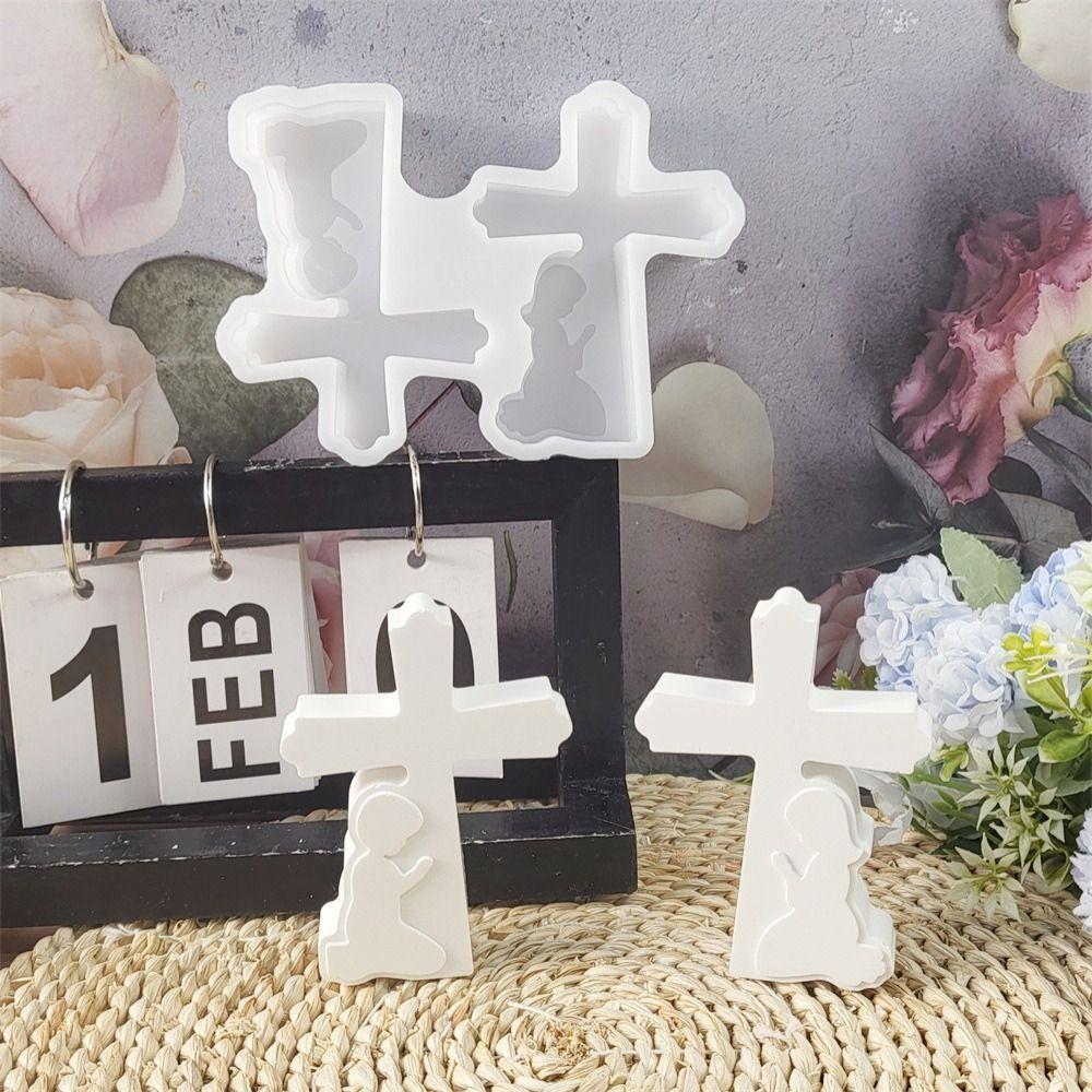 3D Boy Girl Cement Molds Handmade Cement Concrete Molds Cross Silicone Mold Home Table Decoration