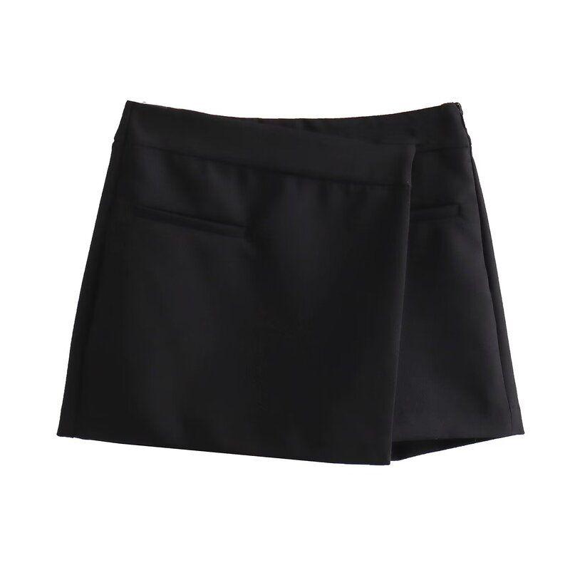 Fall 2024 High Waist Slim Looking Sheath A- line Skirt Women's Commute Leisure Asymmetric Culottes 4 Colors 7385597