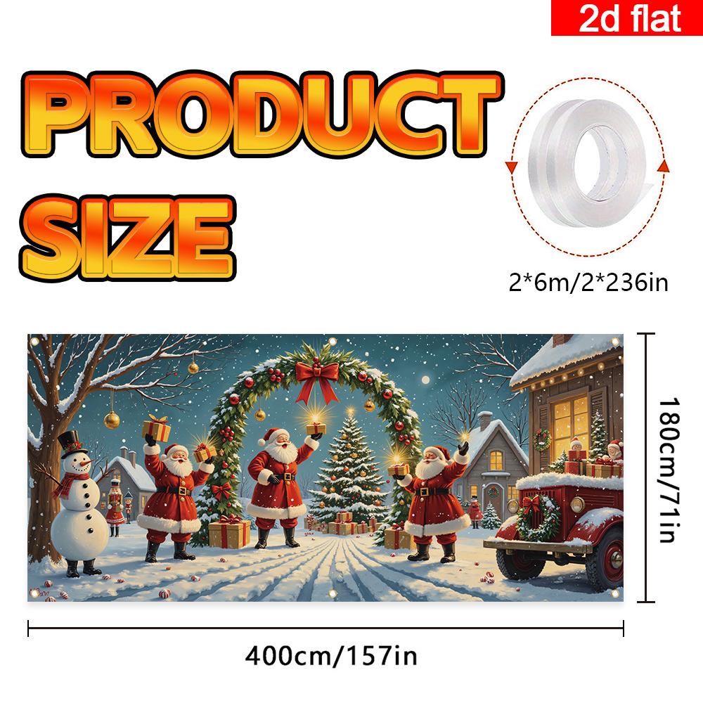 2D Door Flag 1 Piece Christmas Garage Door Flag - Festive Santa Claus and Snowman Scene