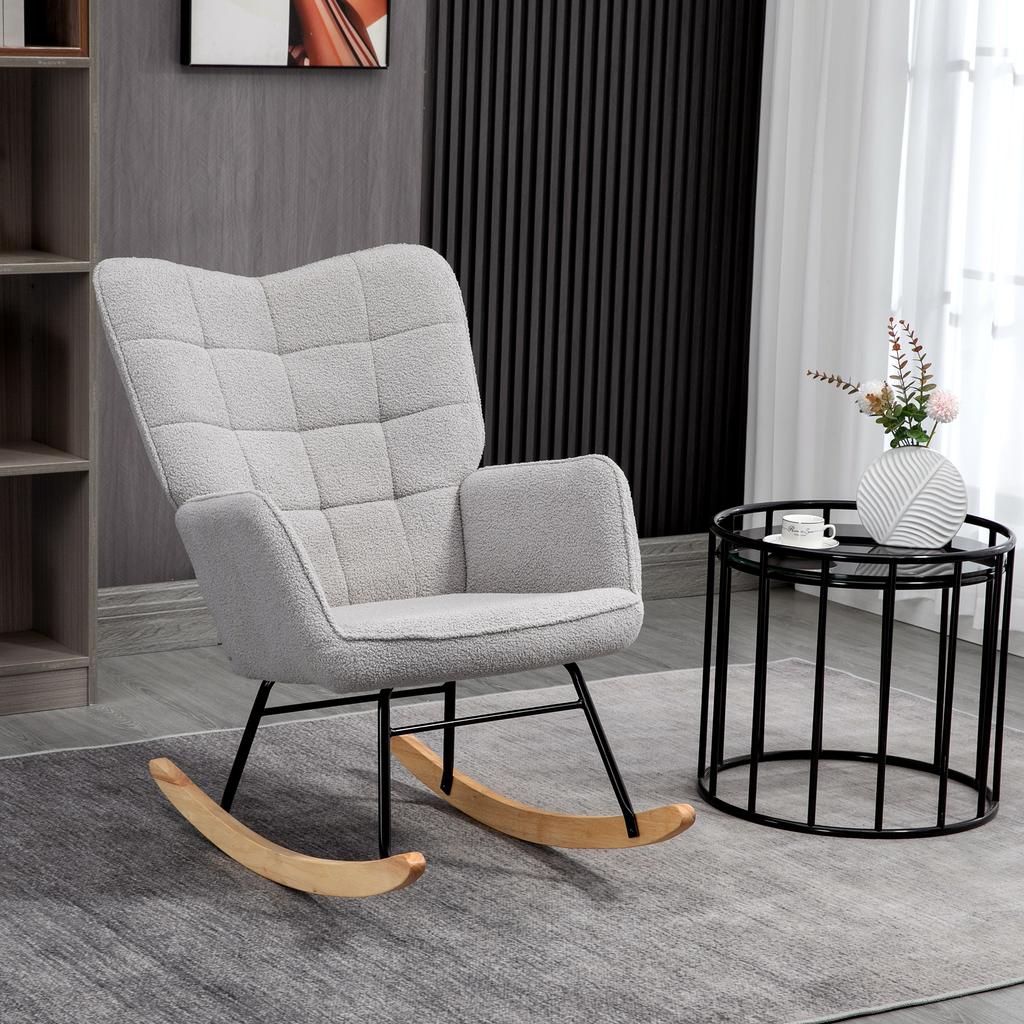 Berber Fleece Nursery Glider Rocker for Nursing, Wingback Rocking Chair for Living Room, Light Grey