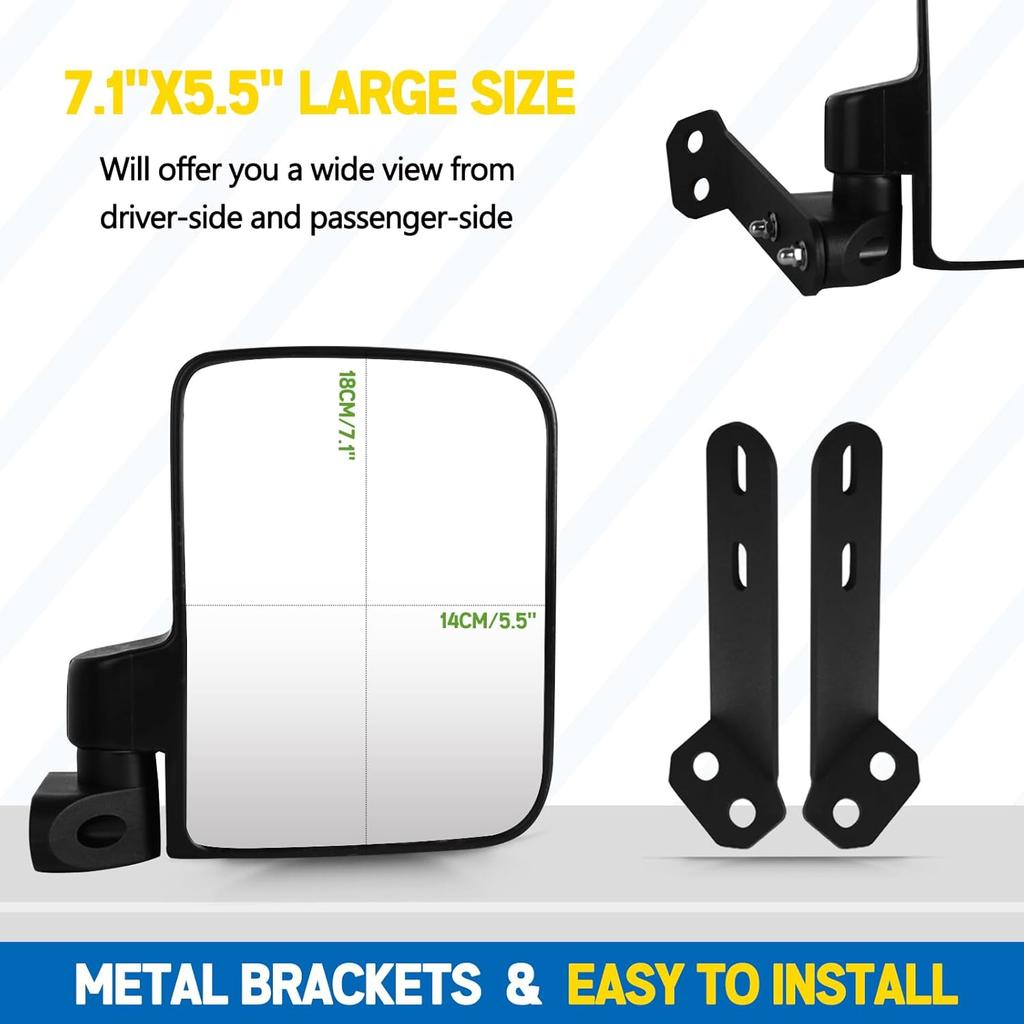 Factory-Style Non-Destructive Side View Mirror Compatible With 2016-2024 Polaris General 1000 EPS XP 4 1000 Rear Sideview Mirrors To Pro-Fit Cage