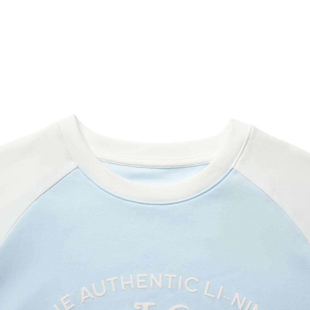 Li Ning Sports Trend Series Moisture Wicking Loose Short Sleeve T-Shirt Women Tops Light-Sky-Blue Cream AHSV194-3