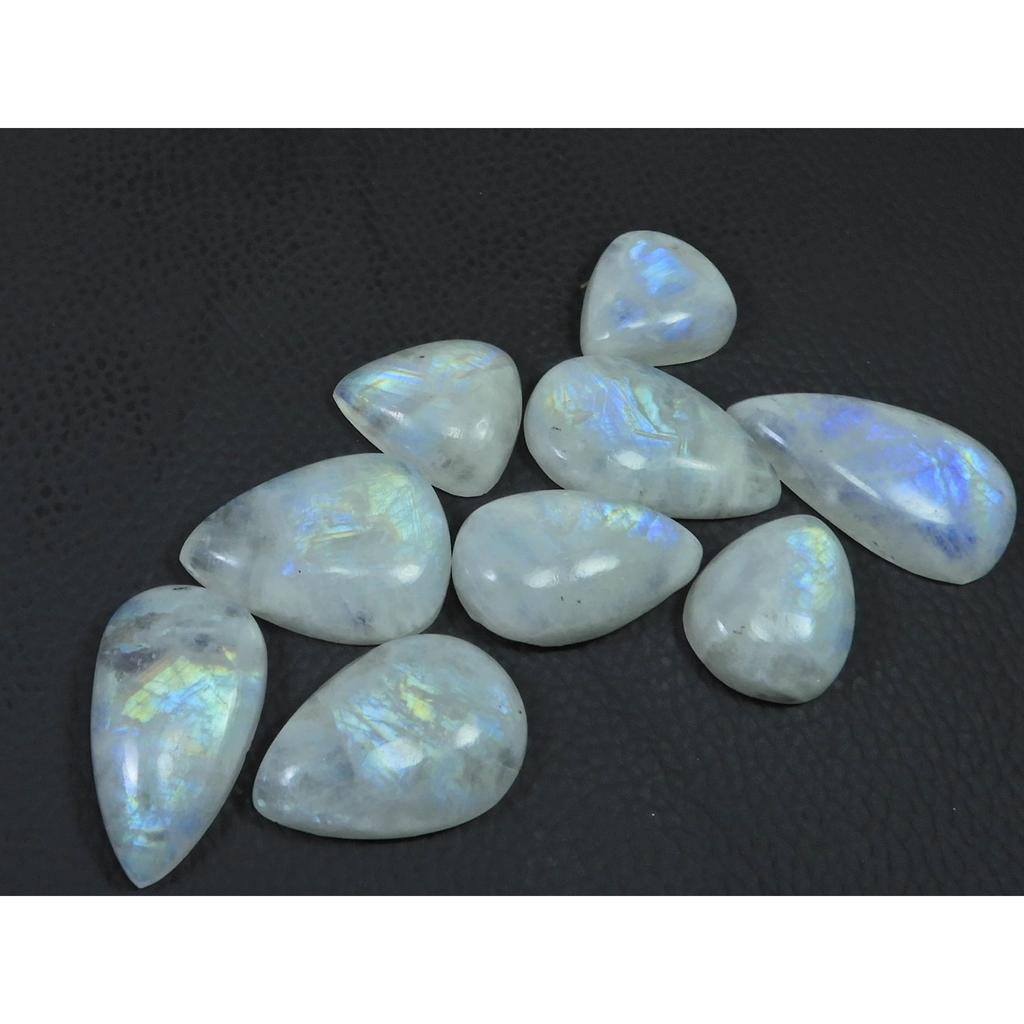 19-29MM Natural Rainbow Moonstone Pear Cabochon Loose Gemstone 09 Pcs Lot C-536
