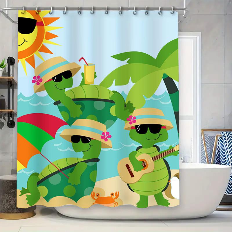 

Summer-Themed Shower Curtain With Cartoon Turtles, Perfect For Beach Lovers Made From Durable Waterproof Fabric, Suitable For Ho W60H190(CM)-1 Pcs