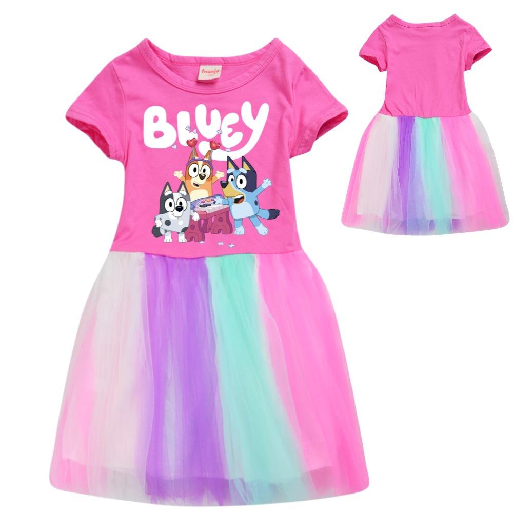 Bluey Bingo Dog Cartoon Kids Girls TUTU Rainbow Party Dress Dresses