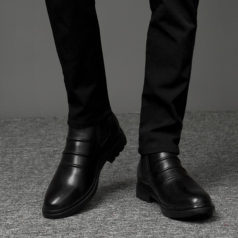 Mode Herrenschuhe Herren Winterschuhe Schwarz Echtes Leder Business Stiefel Warm Plüsch Fell Mann Winter Schuhe Hochwertige Chelsea Stiefel