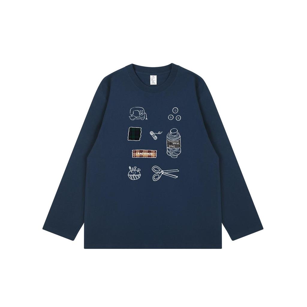 Unisex Korean Style Long Sleeve Cotton T-Shirt with Original Funny Print for Autumn/Winter