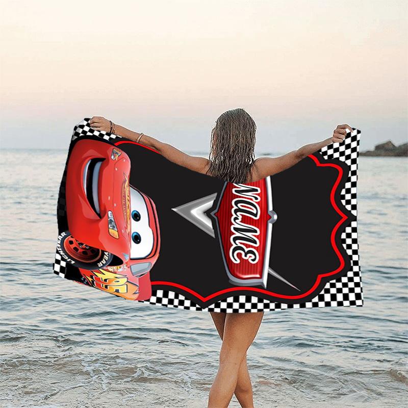1pc Cars3 Beach Towel with Custom Name, Beach/Swimming/Bath/Picnic/Camping Towel, Suitable for Seaside Beaches
