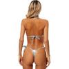 Biquíni Maiô Feminino Brilhante Metálico com Cadarço Top Triângulo Sem Bojo Fio Dental 2 Peças Lingerie